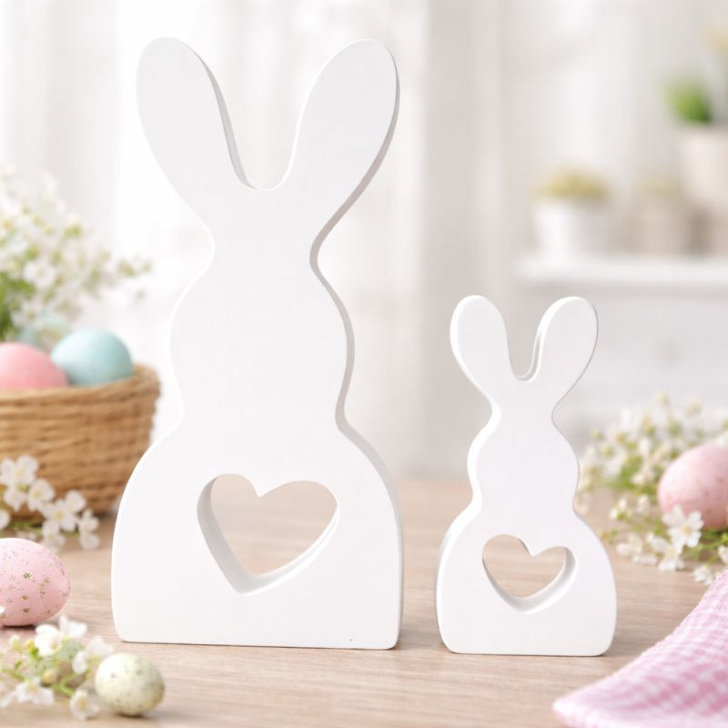 Hasen Set Schnuffel Osterdeko aus Gips 2 teilig mit Herzmotiv